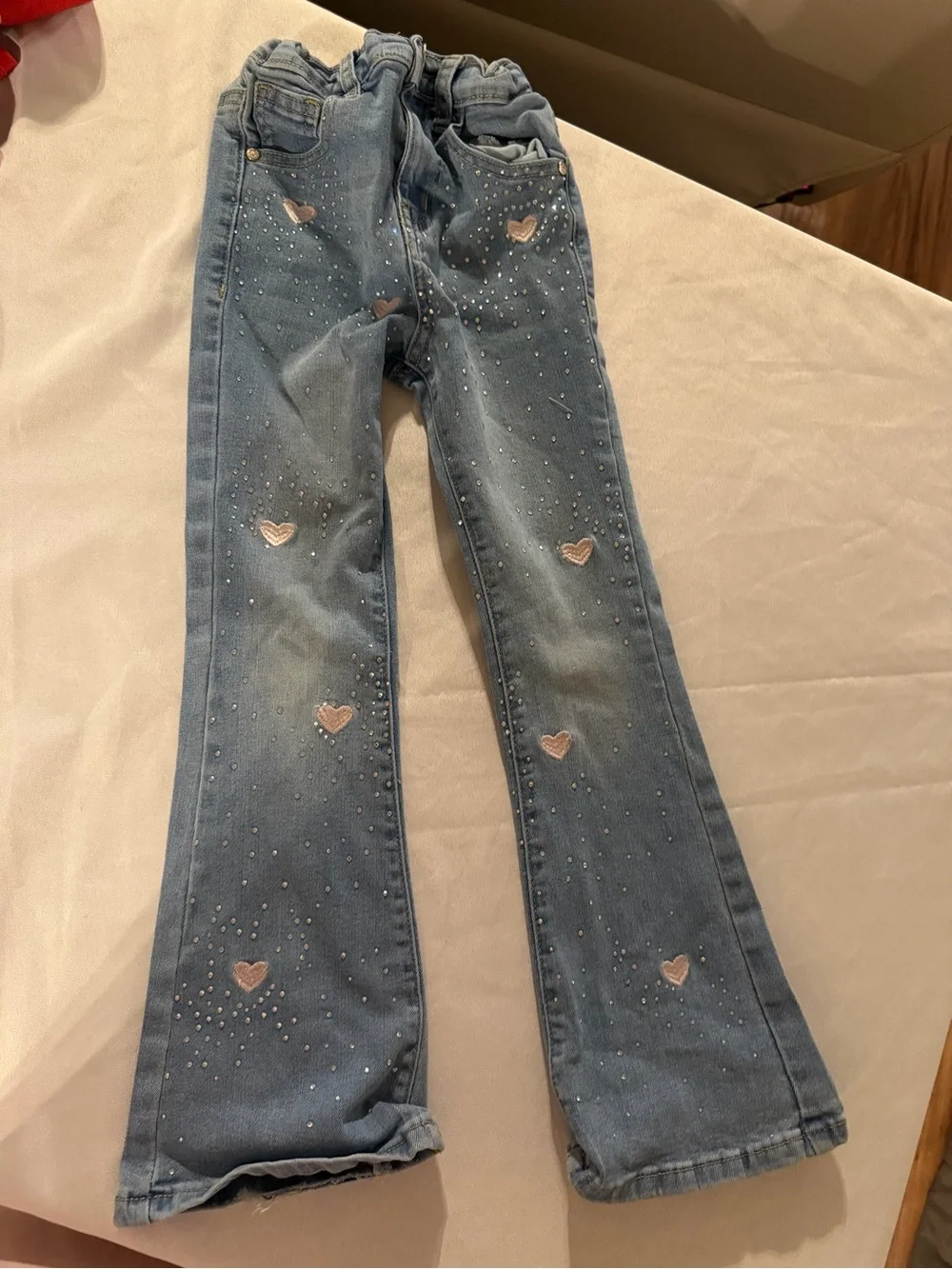 Set Flare Jeans with Pink Heart Accents and Rhinestones and Pink Heart Shirt